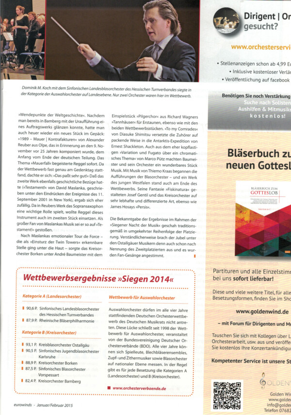 Presseartikel der Allgäuer Zeitung zur Titelverteidigung beim Deutschen Wettbewerb für Auswahlorchester im Bereich Kreisorchester